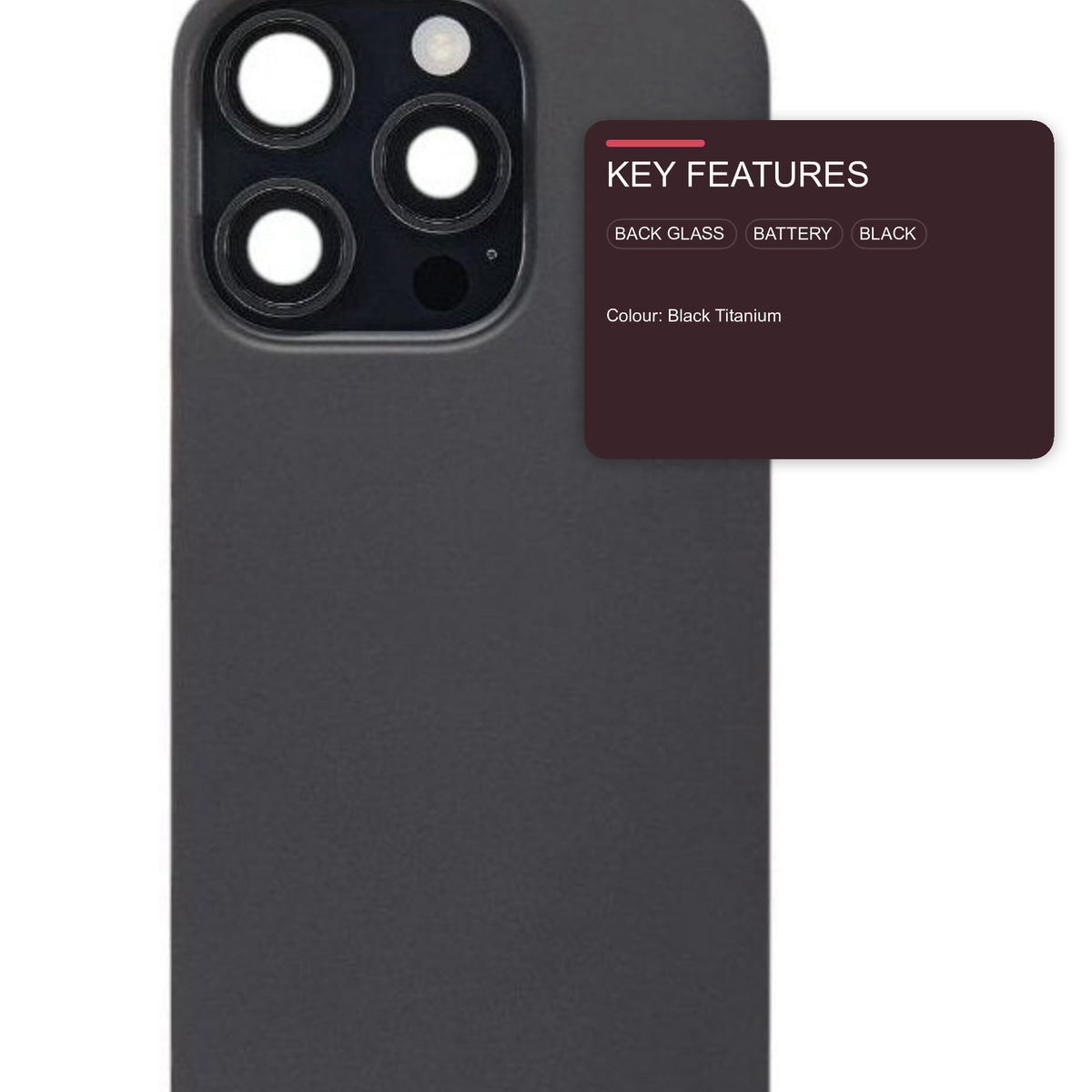 Back Glass with Camera Lens Black for iPhone 16 Pro Max - Used Pulled Grade B Back Glass FoneFunShop