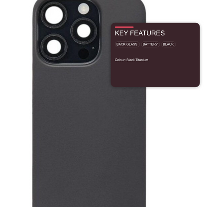 Back Glass with Camera Lens Black for iPhone 16 Pro Max - Used Pulled Grade B Back Glass FoneFunShop