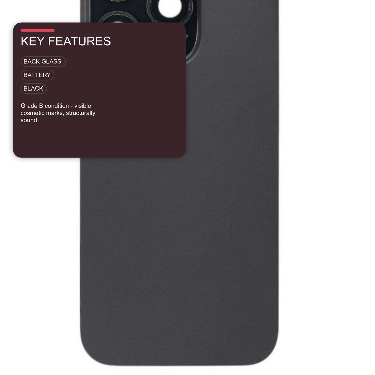 Back Glass with Camera Lens Black for iPhone 16 Pro Max - Used Pulled Grade B Back Glass FoneFunShop