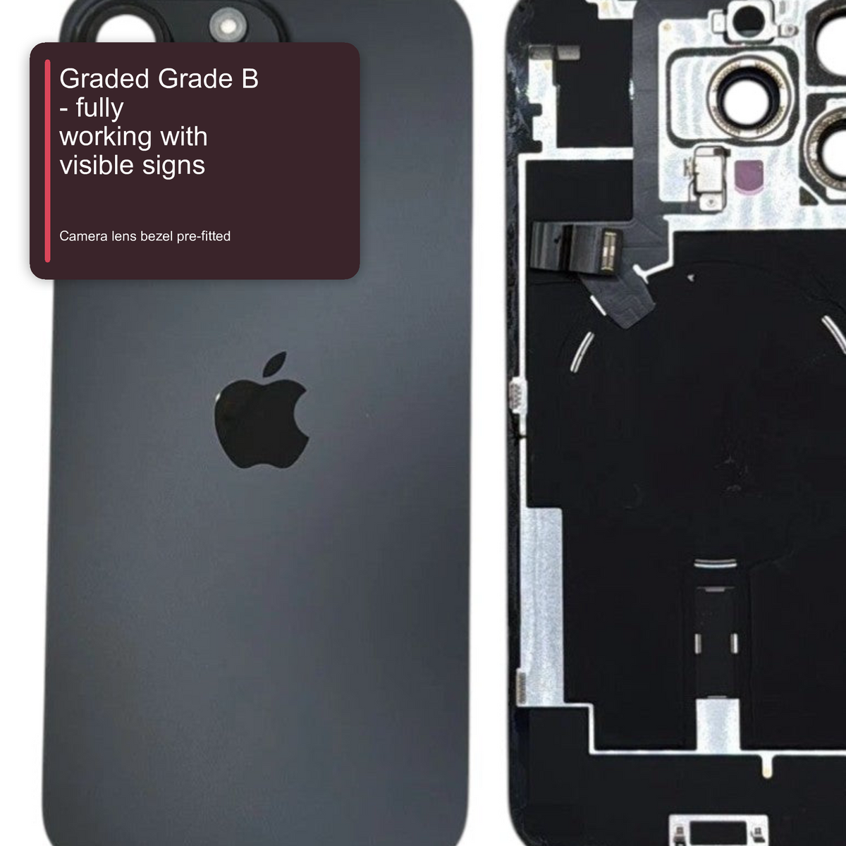 Back Glass with Camera Lens Black for iPhone 16 Pro Max - Used Pulled Grade B Back Glass FoneFunShop