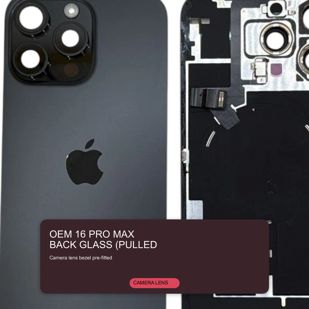 Back Glass with Camera Lens Black for iPhone 16 Pro Max - Used Pulled Grade B Back Glass FoneFunShop