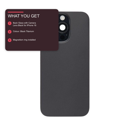 Back Glass with Camera Lens Black for iPhone 16 Pro Max - Used Pulled Grade B Back Glass FoneFunShop