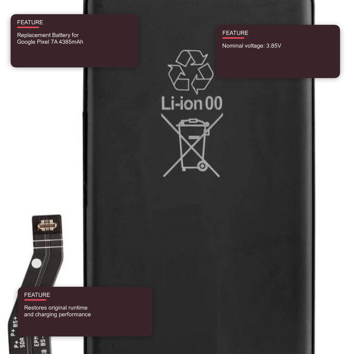 Replacement Battery for Google Pixel 7A 4385mAh Battery FoneFunShop