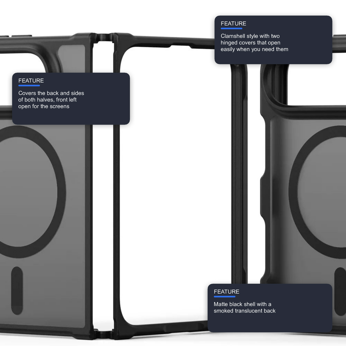 Black Case For iPhone Duo Magnetic Charging Front and Back Clamshell Case Cover FoneFunShop