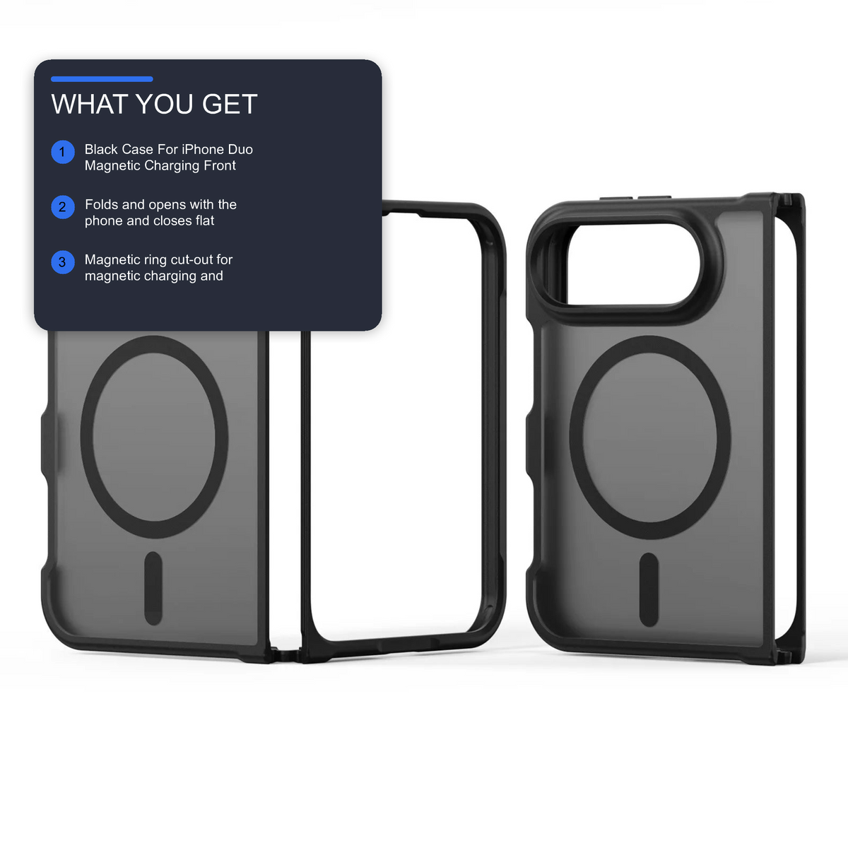 Black Case For iPhone Duo Magnetic Charging Front and Back Clamshell Case Cover FoneFunShop