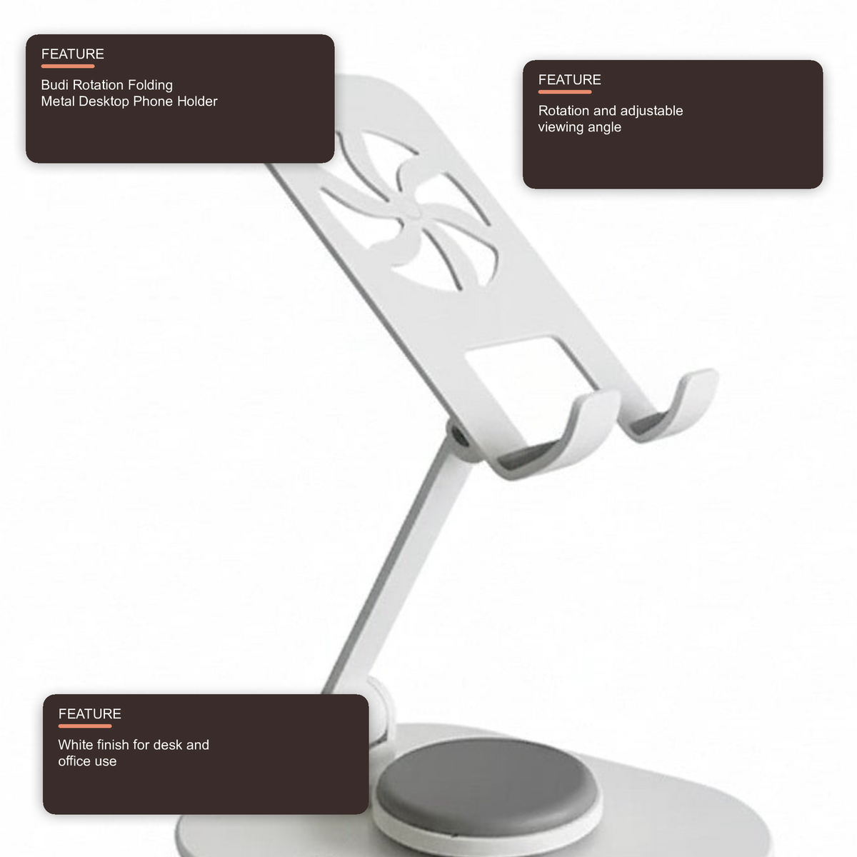 Budi Rotation Folding Metal Desktop Phone Holder White Holder Budi