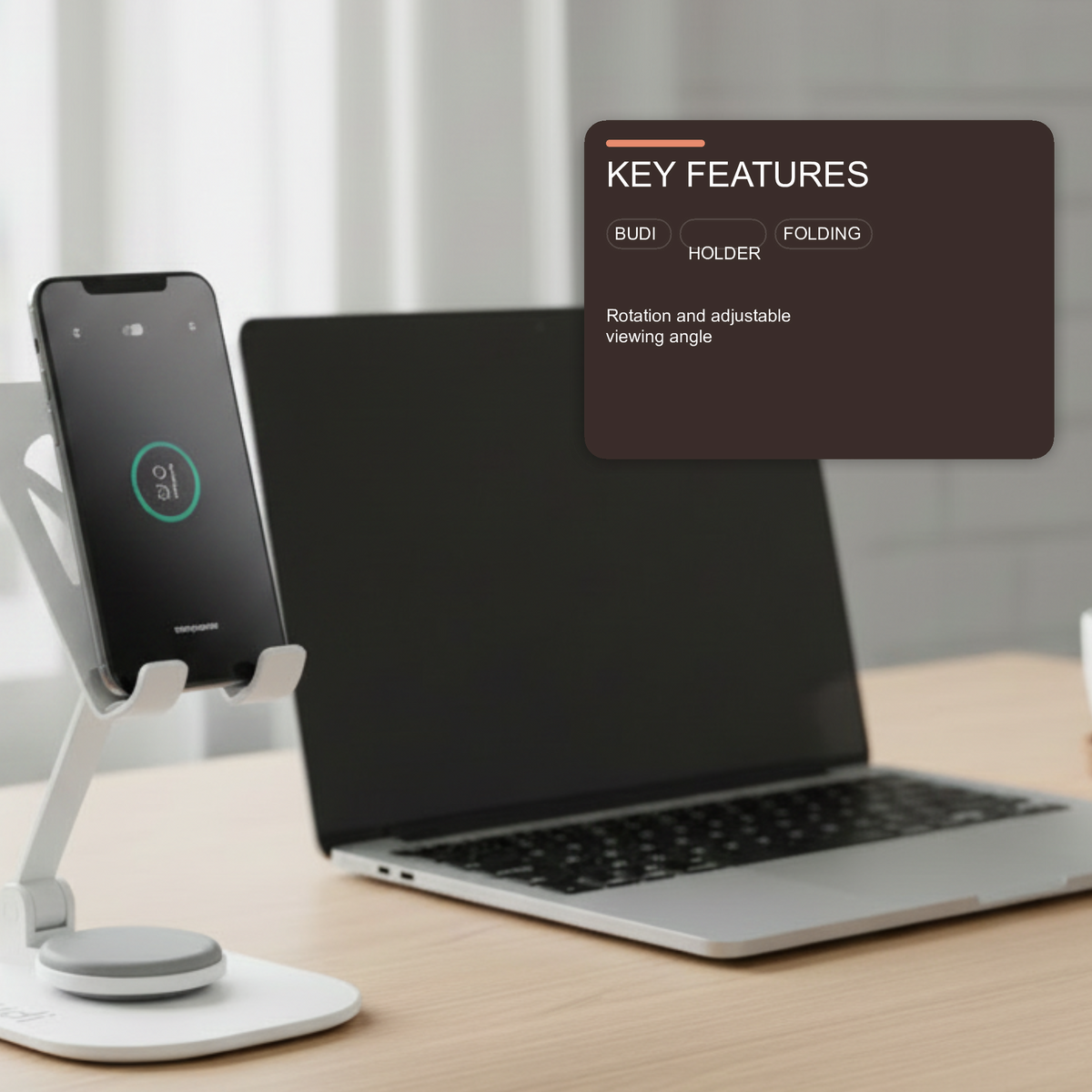 Budi Rotation Folding Metal Desktop Phone Holder White Holder Budi