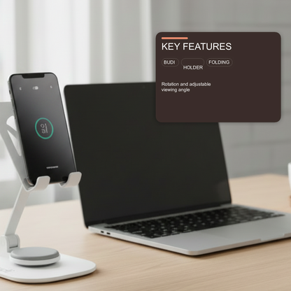 Budi Rotation Folding Metal Desktop Phone Holder White Holder Budi