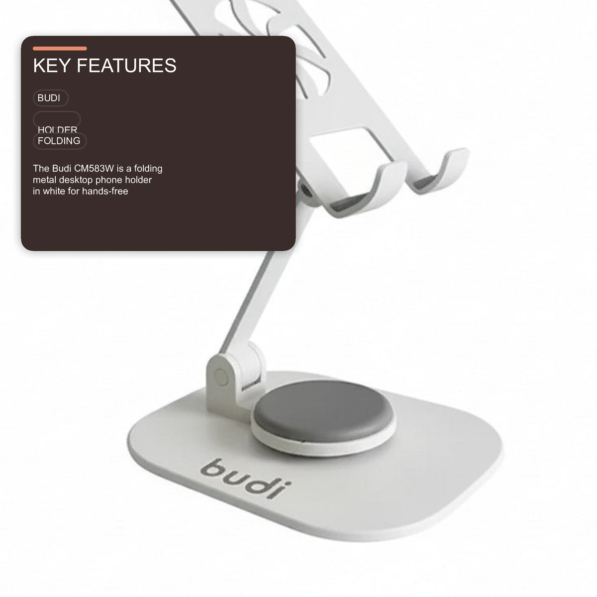 Budi Rotation Folding Metal Desktop Phone Holder White Holder Budi