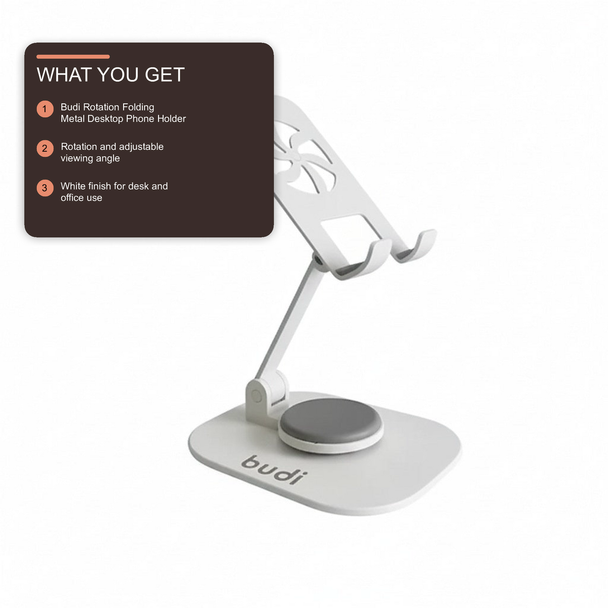 Budi Rotation Folding Metal Desktop Phone Holder White Holder Budi