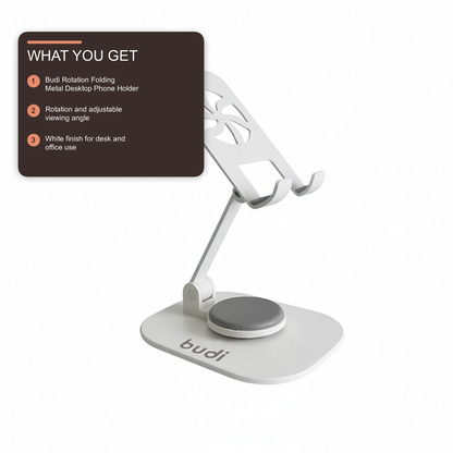 Budi Rotation Folding Metal Desktop Phone Holder White Holder Budi