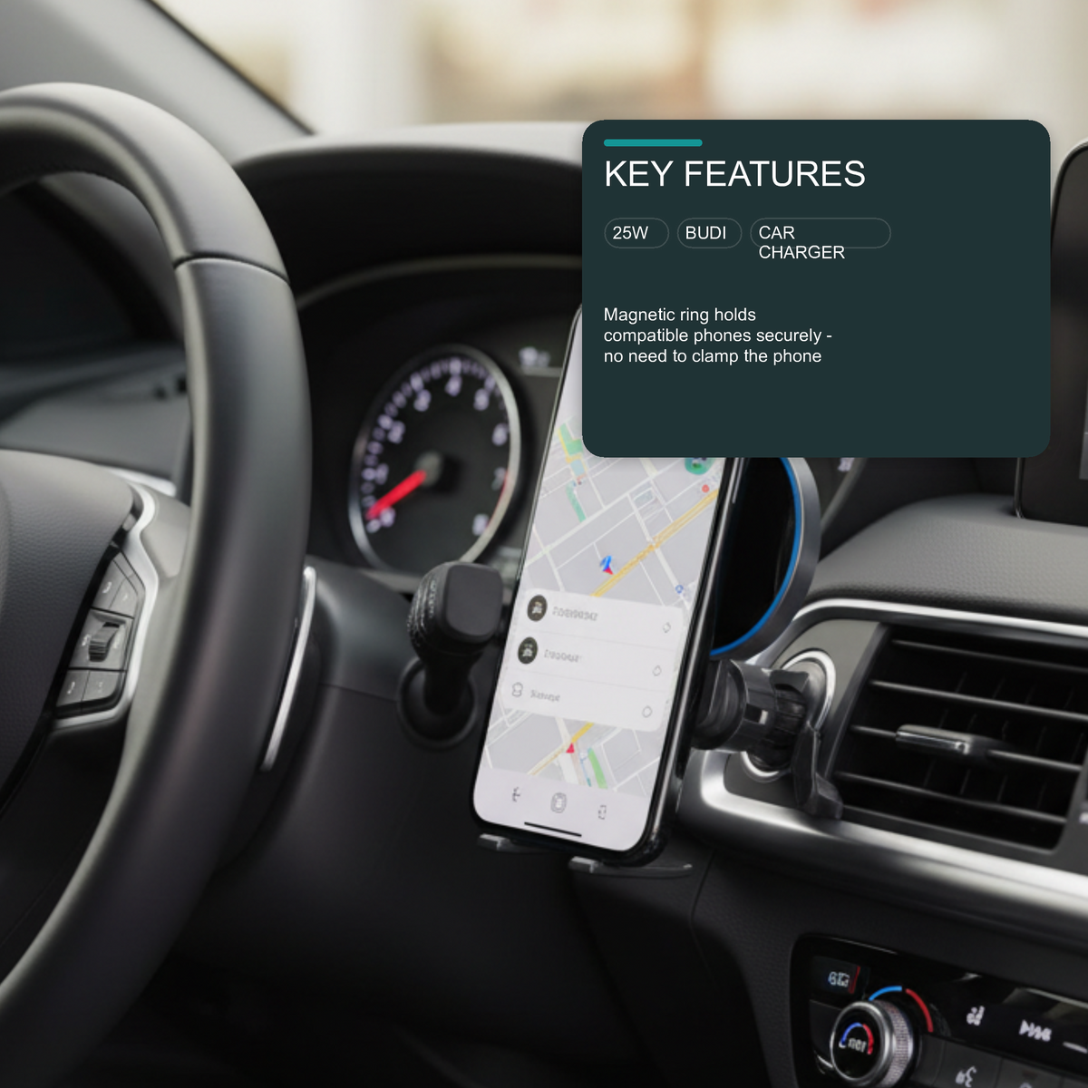 Budi W059A 25W Super Fast Wireless Car Charger - Magnetic Vent Mount Car Charger FoneFunShop