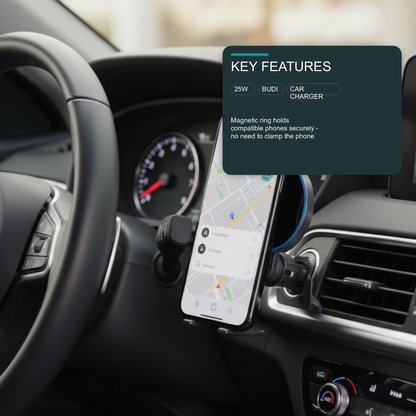 Budi W059A 25W Super Fast Wireless Car Charger - Magnetic Vent Mount Car Charger FoneFunShop