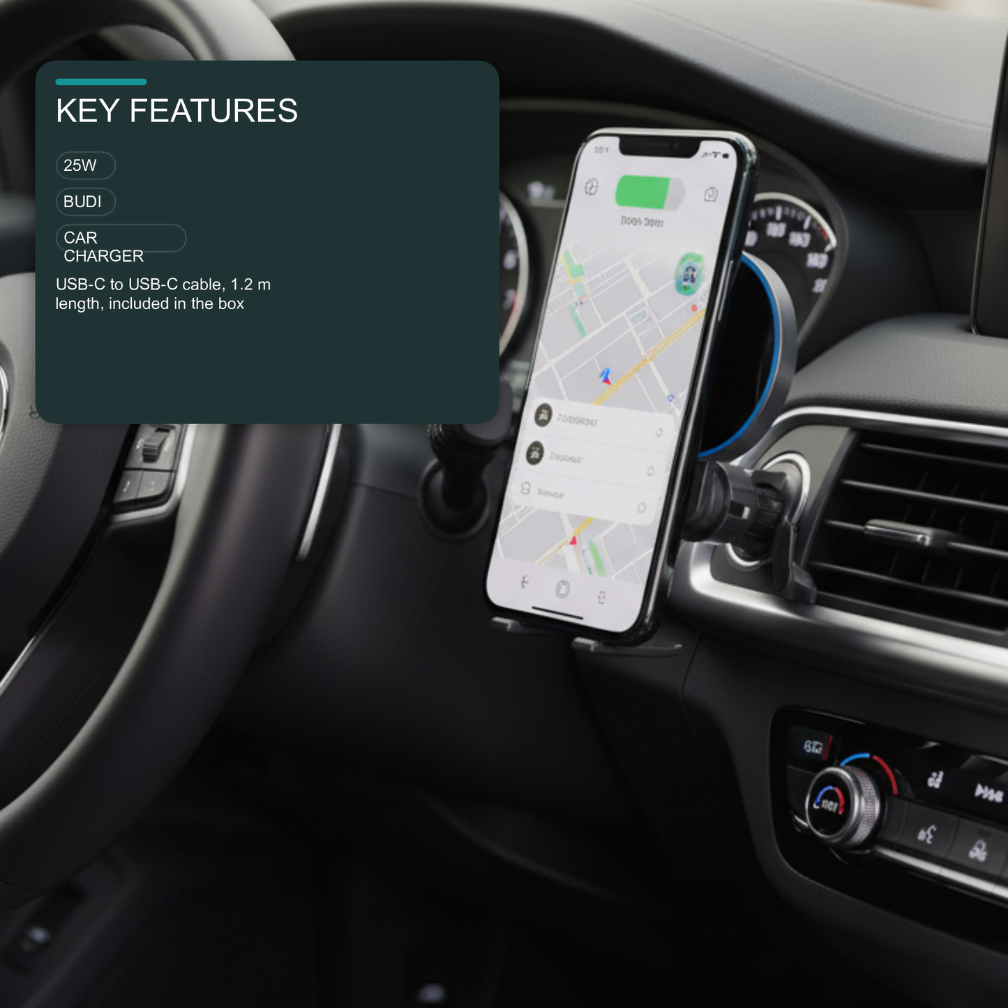 Budi W059A 25W Super Fast Wireless Car Charger - Magnetic Vent Mount Car Charger FoneFunShop