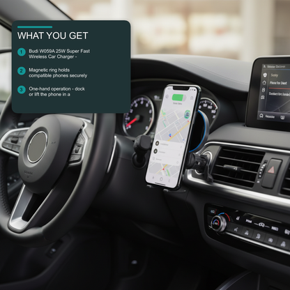 Budi W059A 25W Super Fast Wireless Car Charger - Magnetic Vent Mount Car Charger FoneFunShop