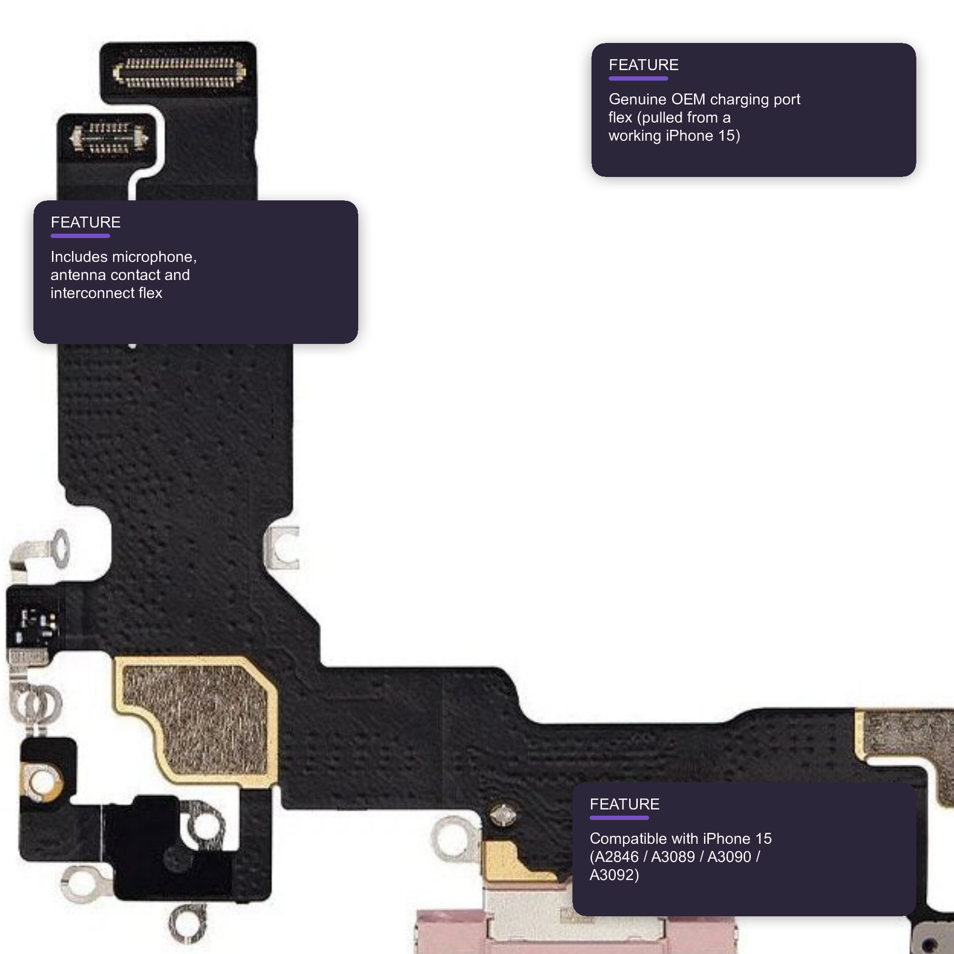 Charging Port for iPhone 15 Pink (OEM Used Pulled Part) Charging Port FoneFunShop