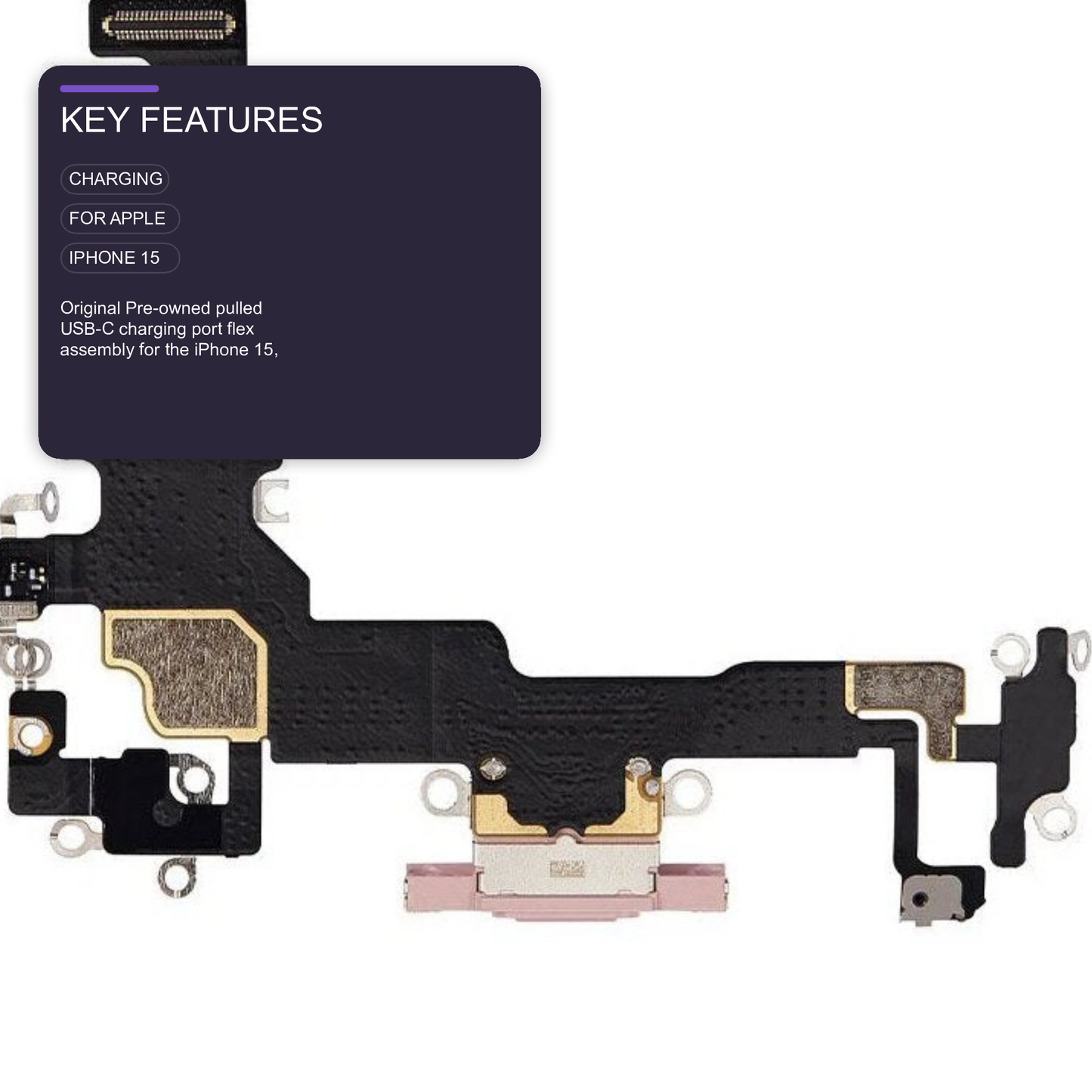 Charging Port for iPhone 15 Pink (OEM Used Pulled Part) Charging Port FoneFunShop