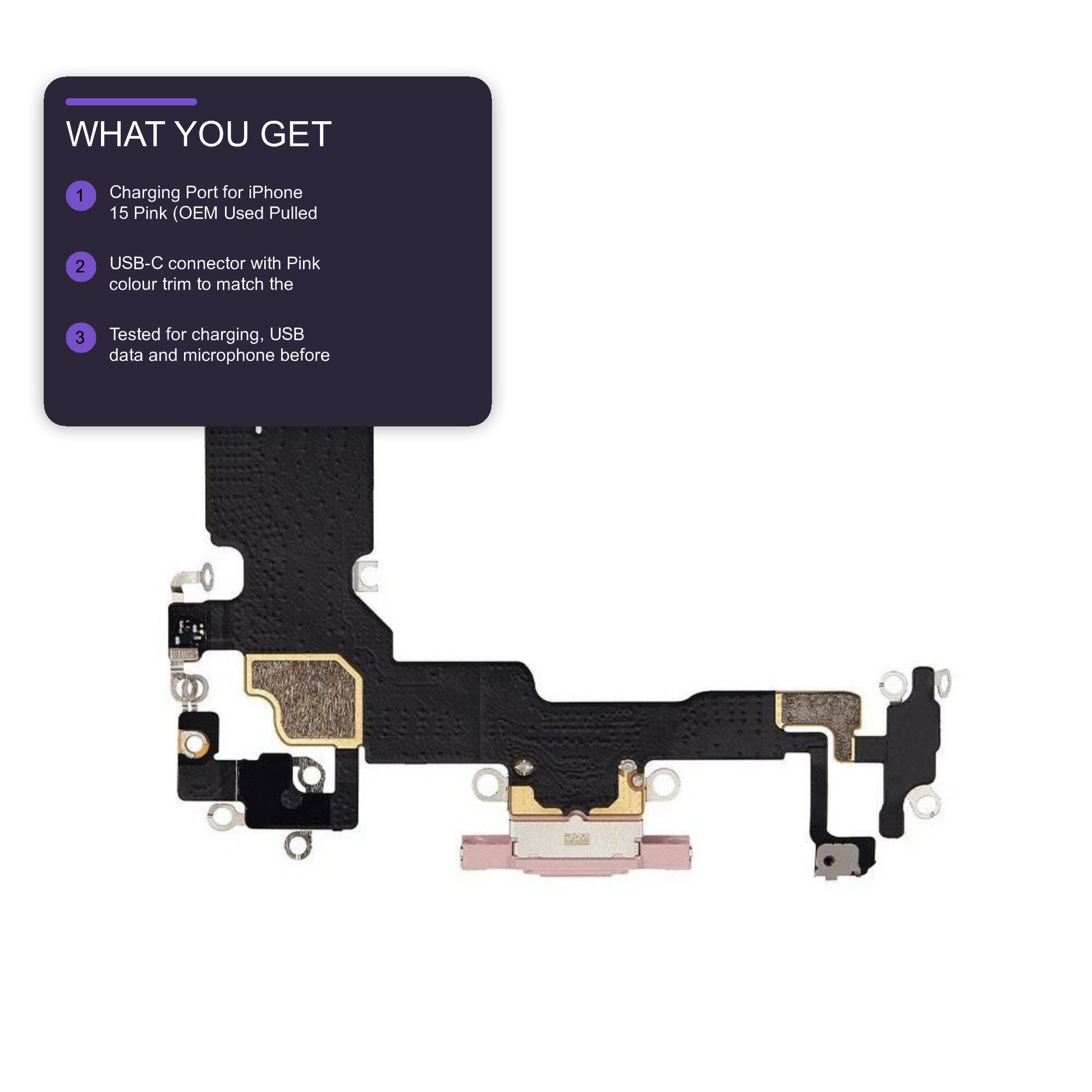Charging Port for iPhone 15 Pink (OEM Used Pulled Part) Charging Port FoneFunShop
