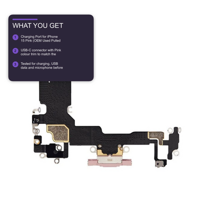 Charging Port for iPhone 15 Pink (OEM Used Pulled Part) Charging Port FoneFunShop