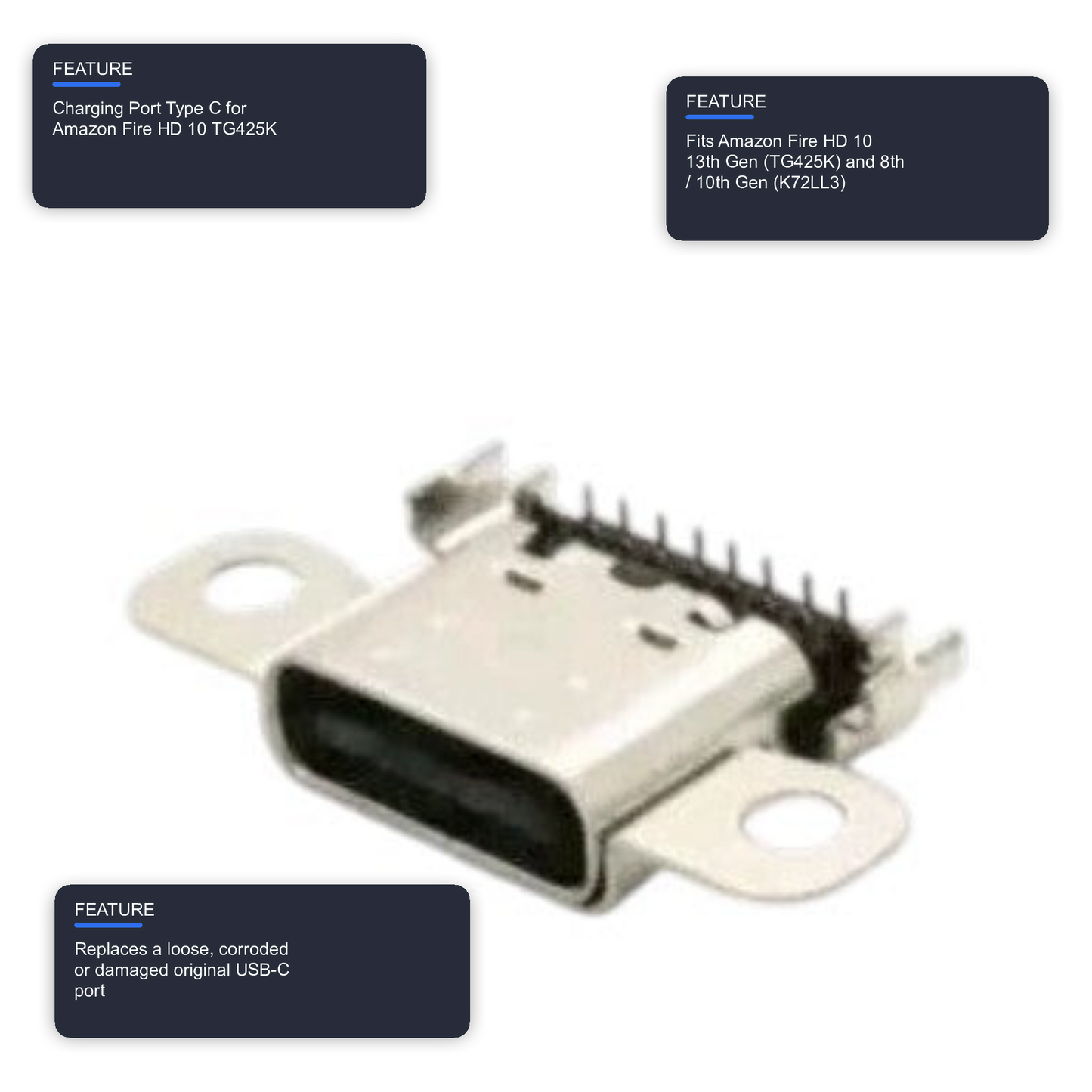 Charging Port Type C for Amazon Fire HD 10 TG425K 13th Gen (8 10 Gen K72LL3) Charging Port FoneFunShop