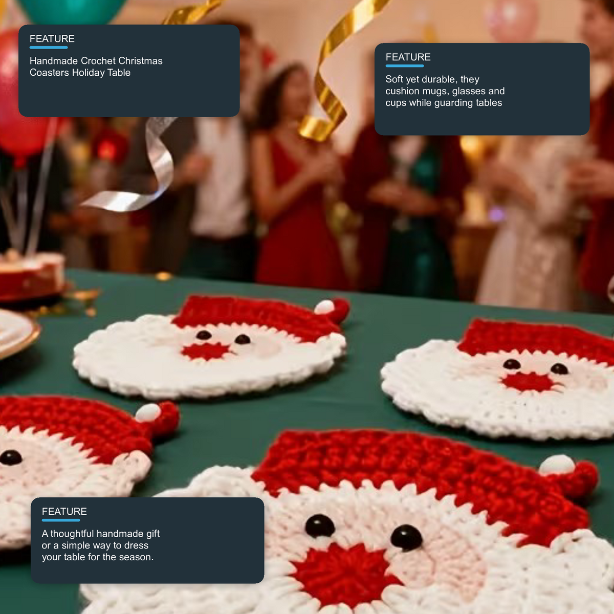 Handmade Crochet Christmas Coasters Holiday Table Decoration Drink Mats - 4PCS Christmas FoneFunShop