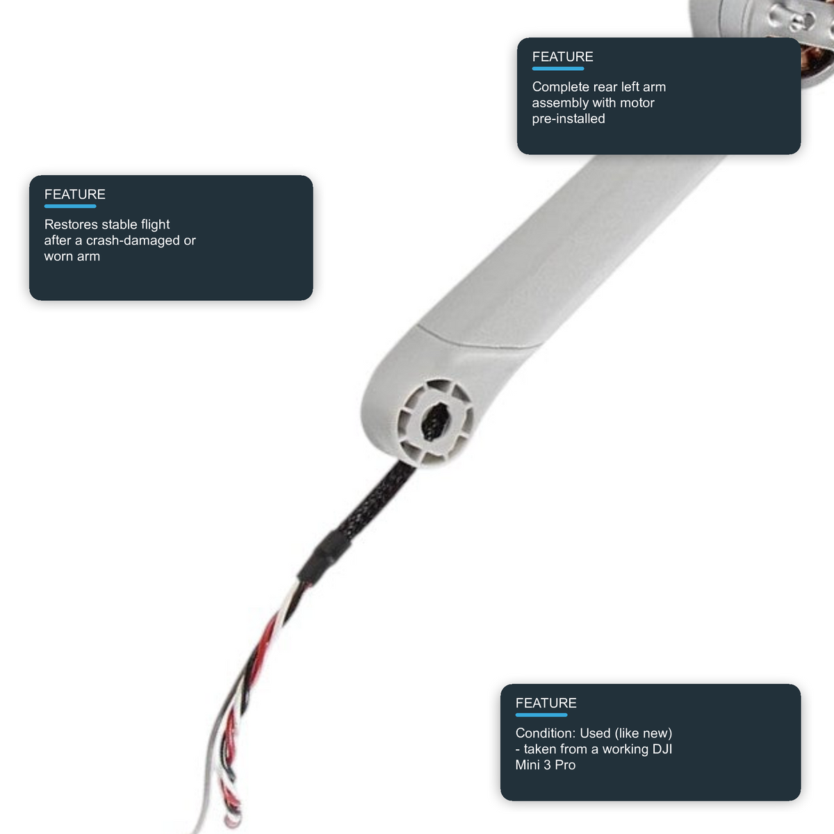 Complete Rear Left Arm with Motor For DJI Mini 3 Pro (Used) Drone FoneFunShop