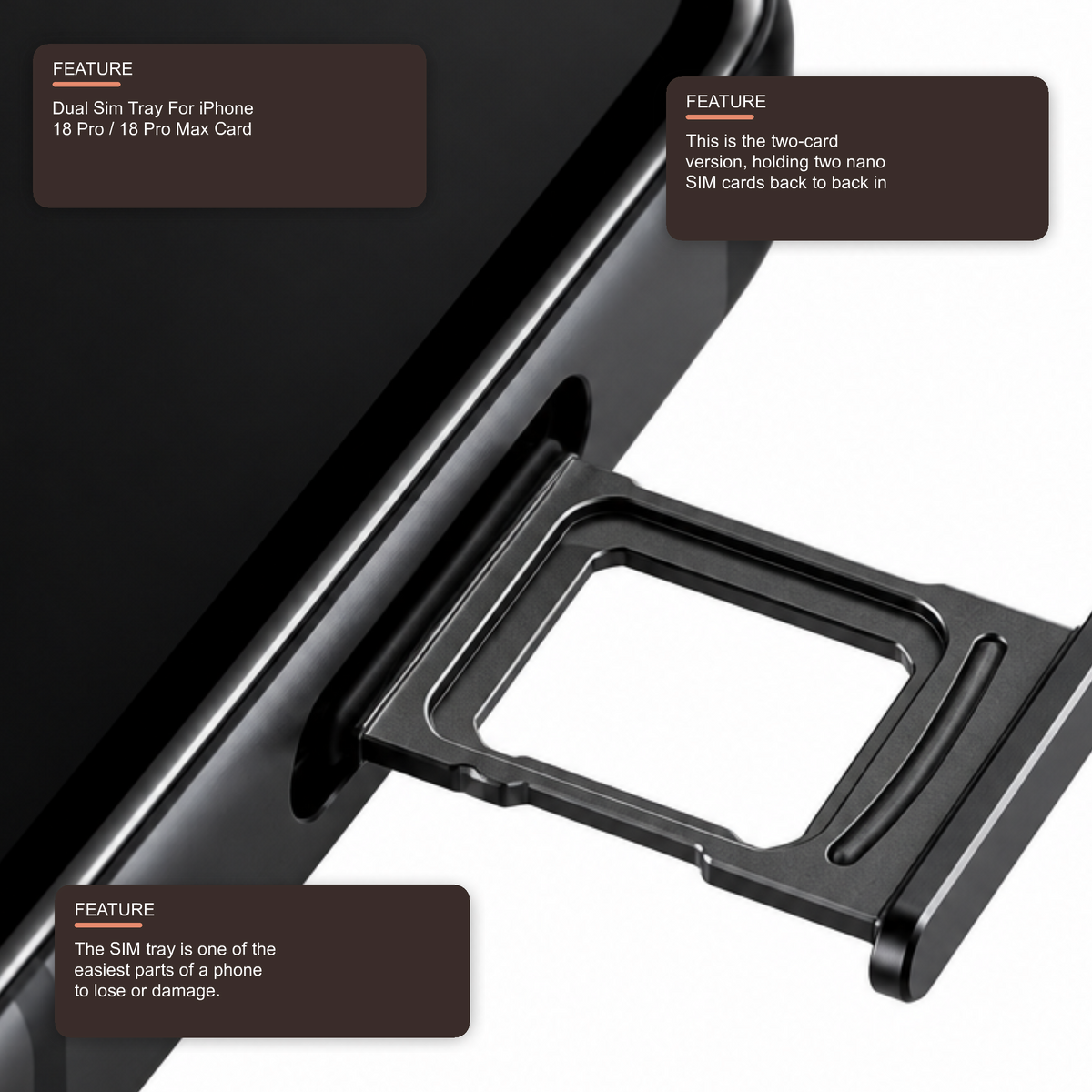Dual Sim Tray For iPhone 18 Pro / 18 Pro Max Card Holder Black Sim Tray FoneFunShop