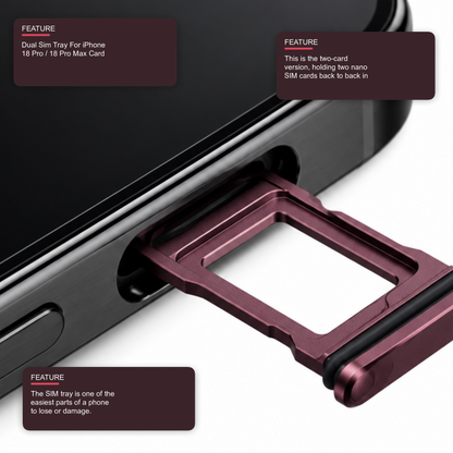 Dual Sim Tray For iPhone 18 Pro / 18 Pro Max Card Holder Burgundy Red Sim Tray FoneFunShop