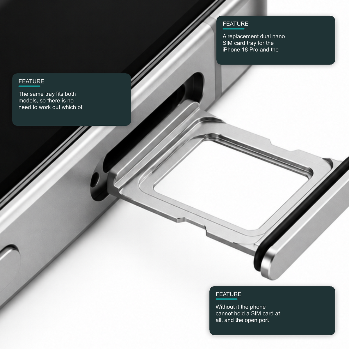 Dual Sim Tray For iPhone 18 Pro / 18 Pro Max Card Holder Silver Sim Tray FoneFunShop