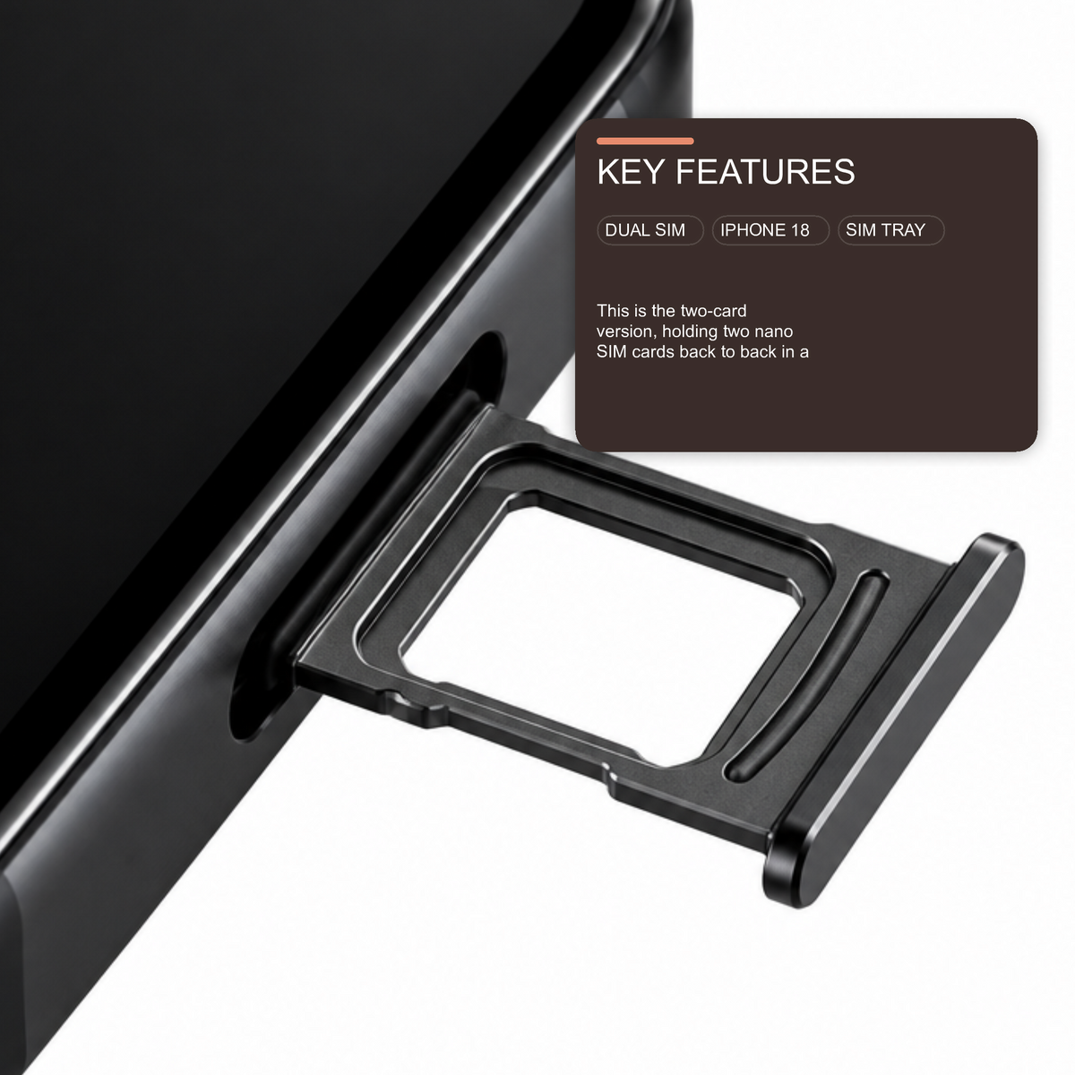 Dual Sim Tray For iPhone 18 Pro / 18 Pro Max Card Holder Black Sim Tray FoneFunShop