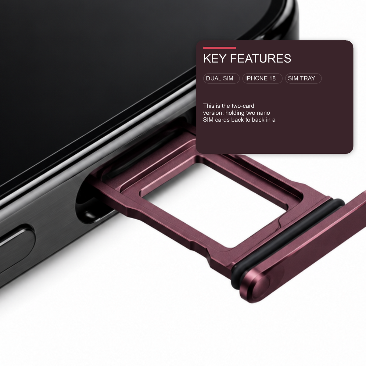 Dual Sim Tray For iPhone 18 Pro / 18 Pro Max Card Holder Burgundy Red Sim Tray FoneFunShop