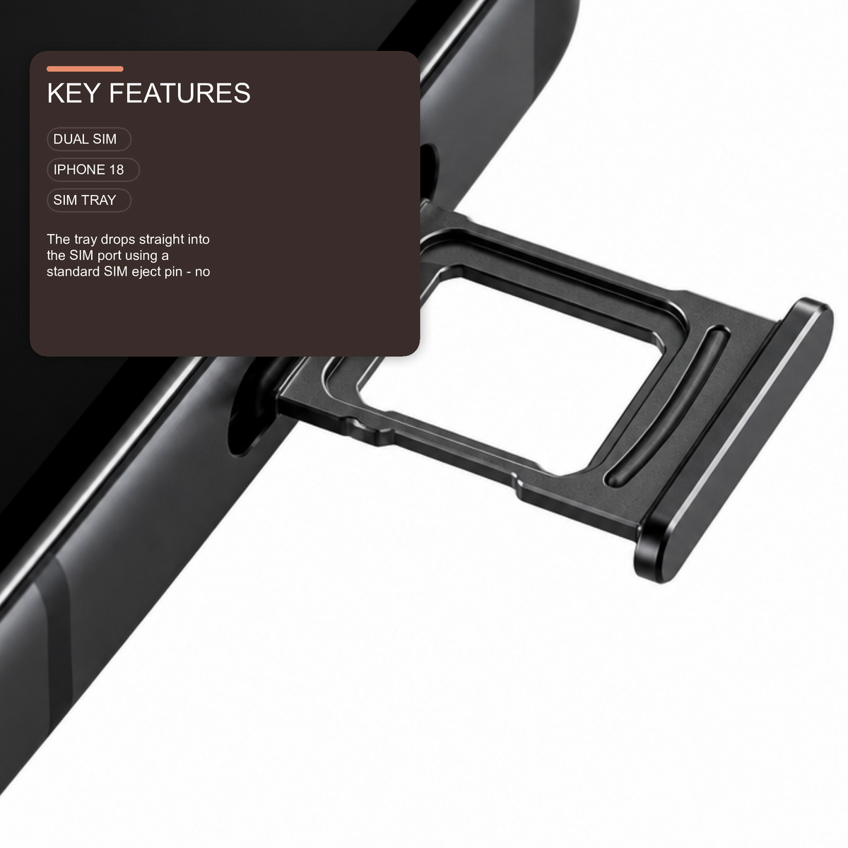 Dual Sim Tray For iPhone 18 Pro / 18 Pro Max Card Holder Black Sim Tray FoneFunShop