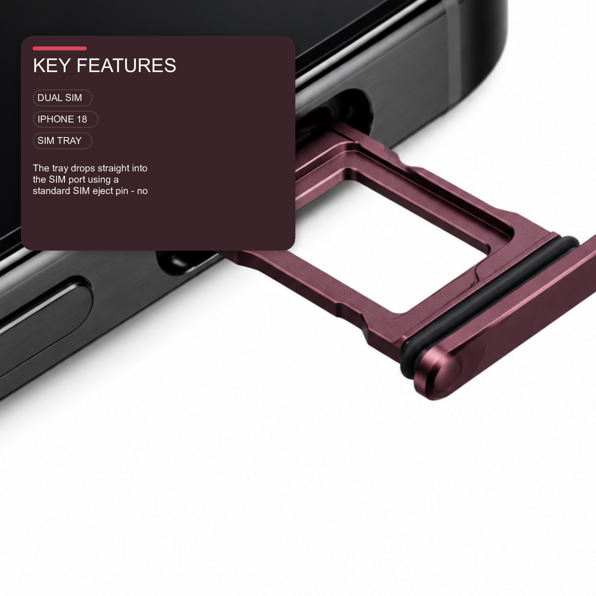 Dual Sim Tray For iPhone 18 Pro / 18 Pro Max Card Holder Burgundy Red Sim Tray FoneFunShop