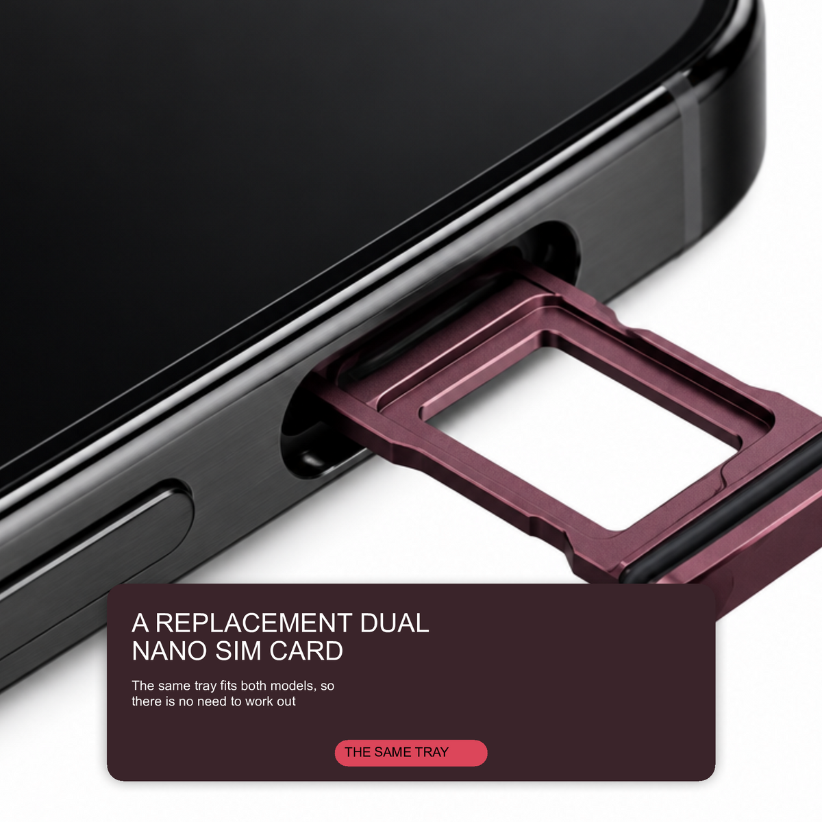 Dual Sim Tray For iPhone 18 Pro / 18 Pro Max Card Holder Burgundy Red Sim Tray FoneFunShop