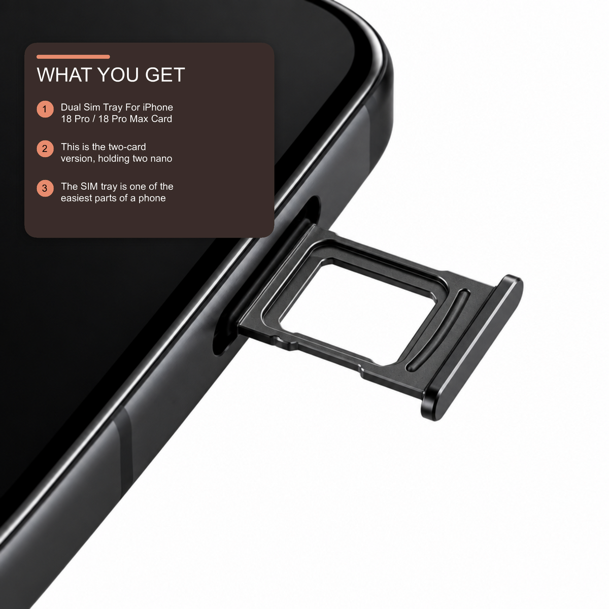 Dual Sim Tray For iPhone 18 Pro / 18 Pro Max Card Holder Black Sim Tray FoneFunShop