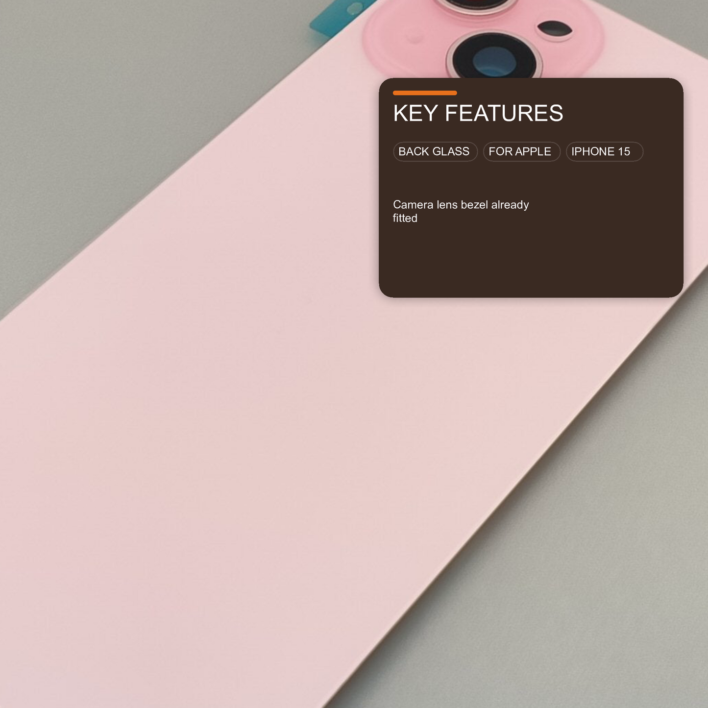 Glass Back For iPhone 15 Pink Battery Door Camera Lens Bezel Magnetism Ring + Metal Plate With Logo (OEM Used Pulled Part) Back Glass FoneFunShop