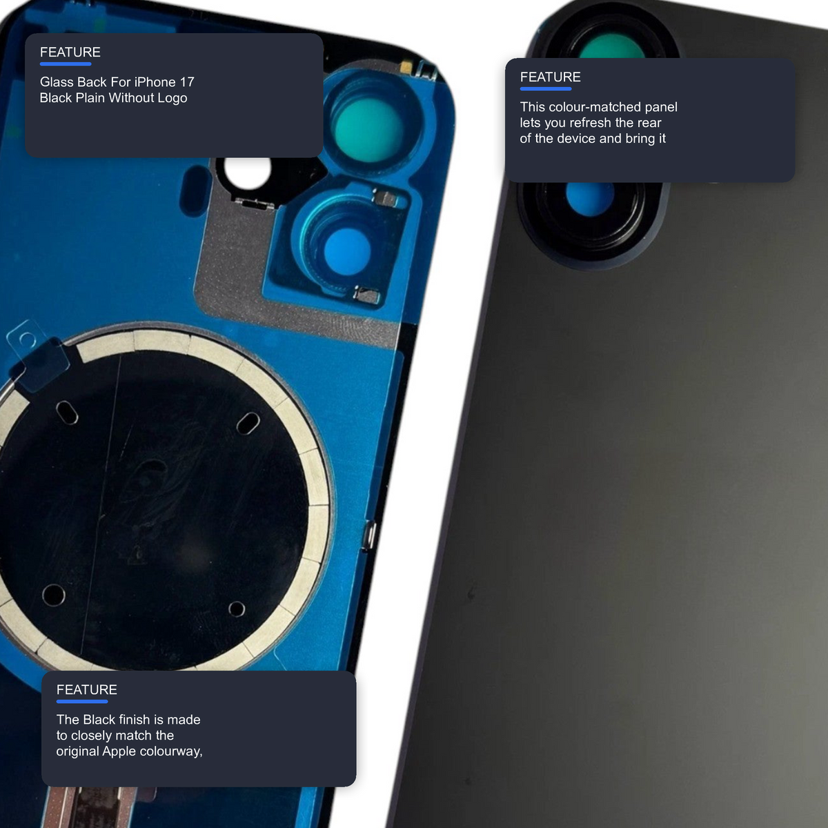 Glass Back For iPhone 17 Black Plain Without Logo Rear Glass FoneFunShop