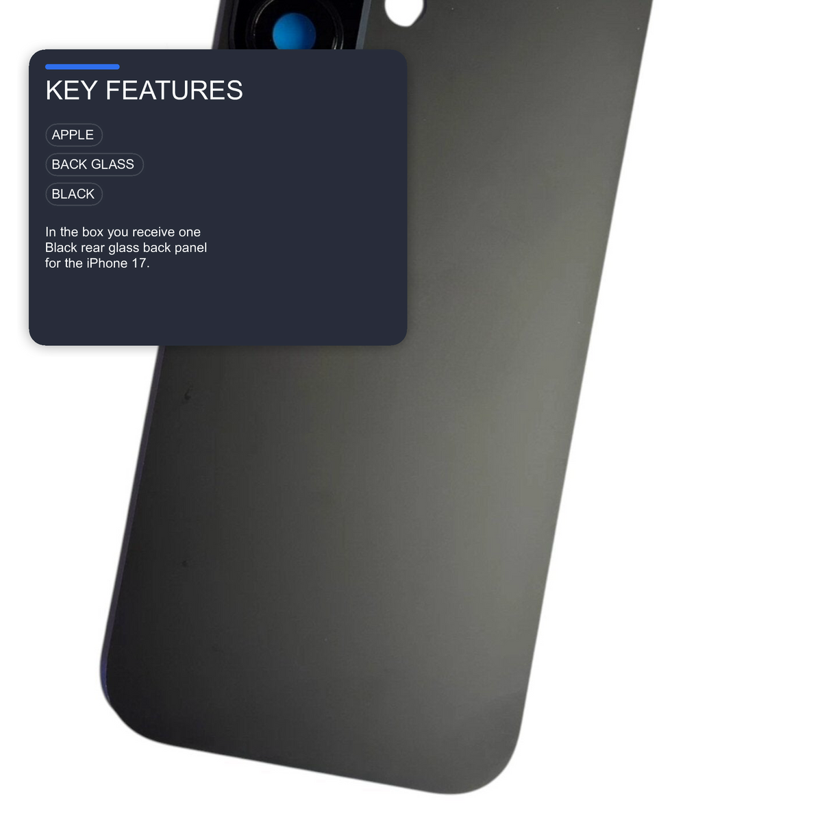 Glass Back For iPhone 17 Black Plain Without Logo Rear Glass FoneFunShop