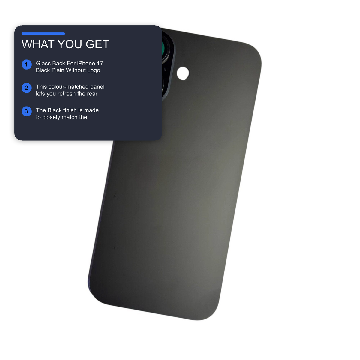 Glass Back For iPhone 17 Black Plain Without Logo Rear Glass FoneFunShop