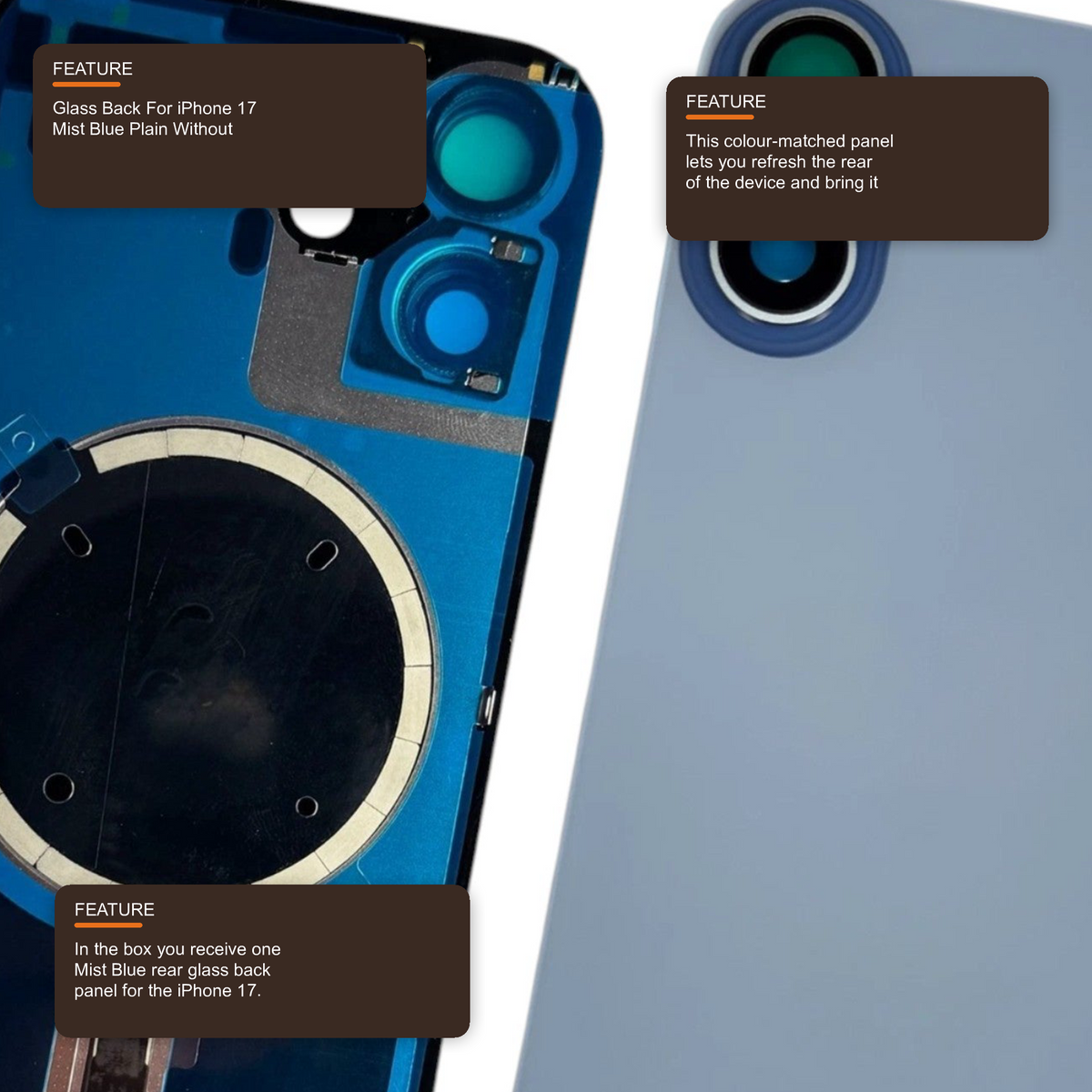Glass Back For iPhone 17 Mist Blue Plain Without Logo Rear Glass FoneFunShop