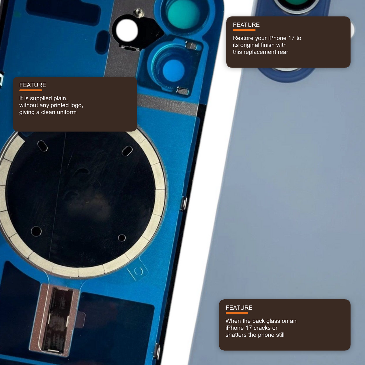 Glass Back For iPhone 17 Mist Blue Plain Without Logo Rear Glass FoneFunShop