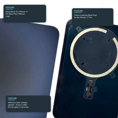 Glass Back For iPhone 17 Pro Blue Plain Without Logo Rear Glass FoneFunShop
