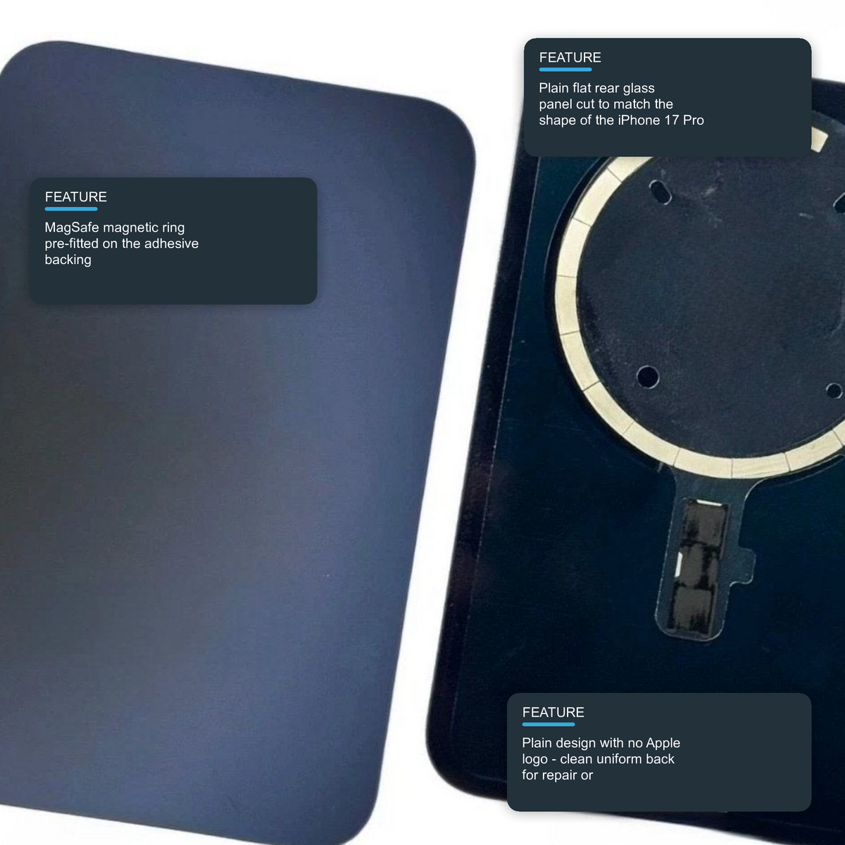 Glass Back For iPhone 17 Pro Blue Plain Without Logo Rear Glass FoneFunShop