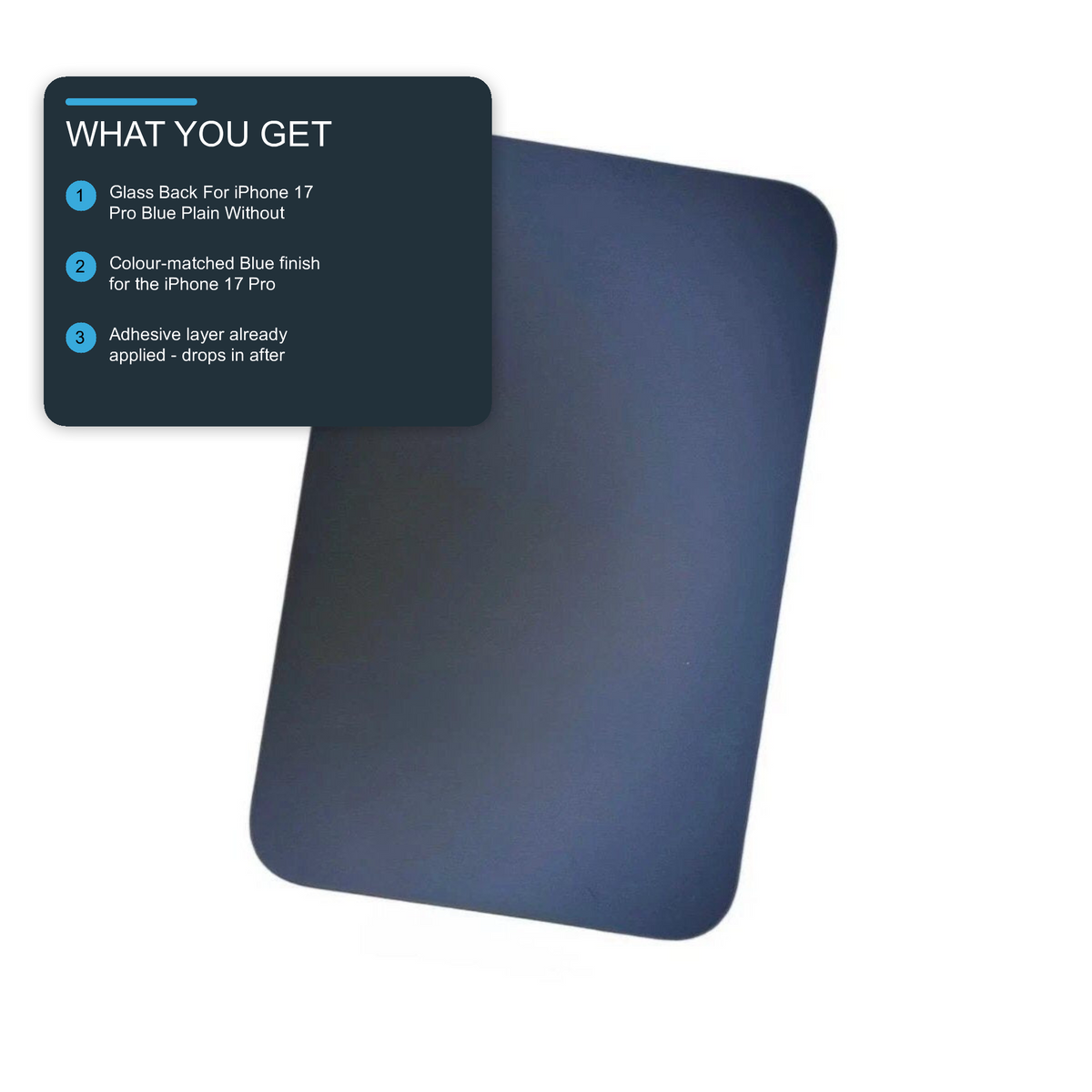 Glass Back For iPhone 17 Pro Blue Plain Without Logo Rear Glass FoneFunShop