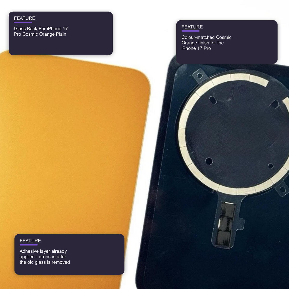 Glass Back For iPhone 17 Pro Cosmic Orange Plain Without Logo Rear Glass FoneFunShop