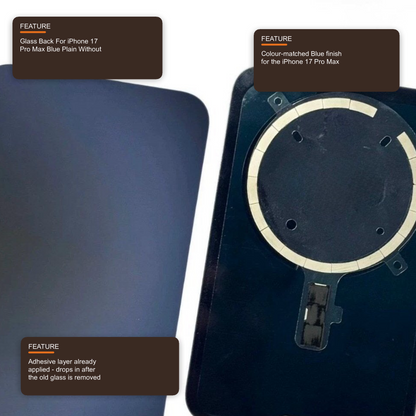 Glass Back For iPhone 17 Pro Max Blue Plain Without Logo Rear Glass FoneFunShop