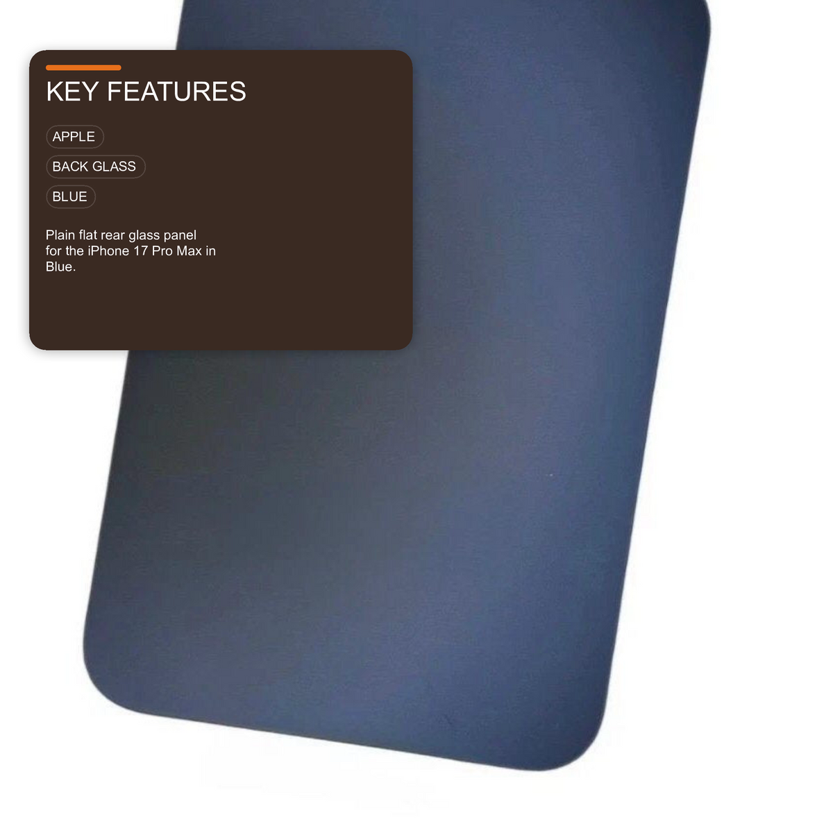 Glass Back For iPhone 17 Pro Max Blue Plain Without Logo Rear Glass FoneFunShop