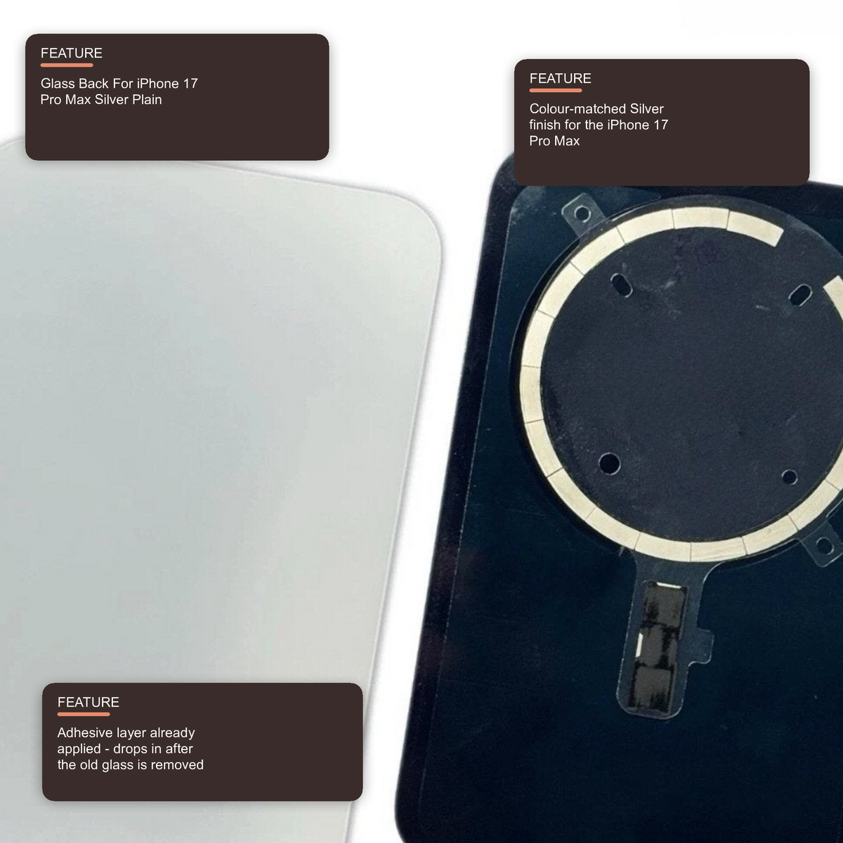 Glass Back For iPhone 17 Pro Max Silver Plain Without Logo Rear Glass FoneFunShop