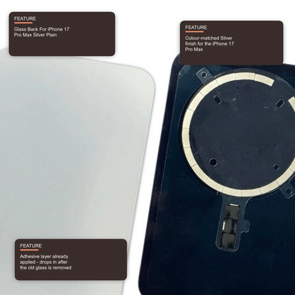 Glass Back For iPhone 17 Pro Max Silver Plain Without Logo Rear Glass FoneFunShop