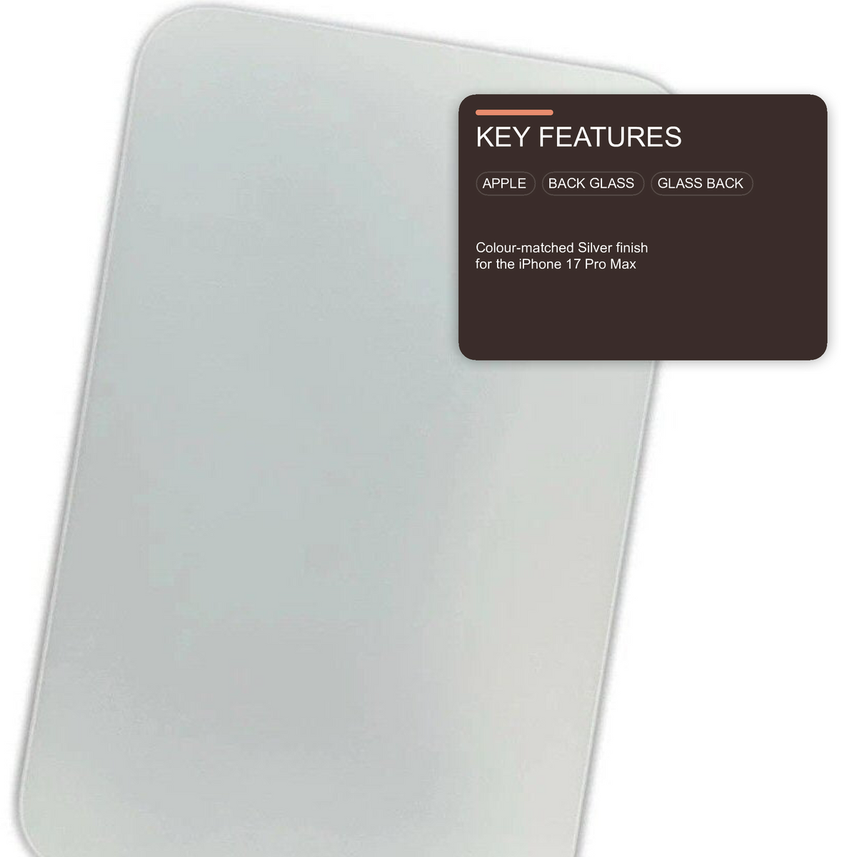 Glass Back For iPhone 17 Pro Max Silver Plain Without Logo Rear Glass FoneFunShop